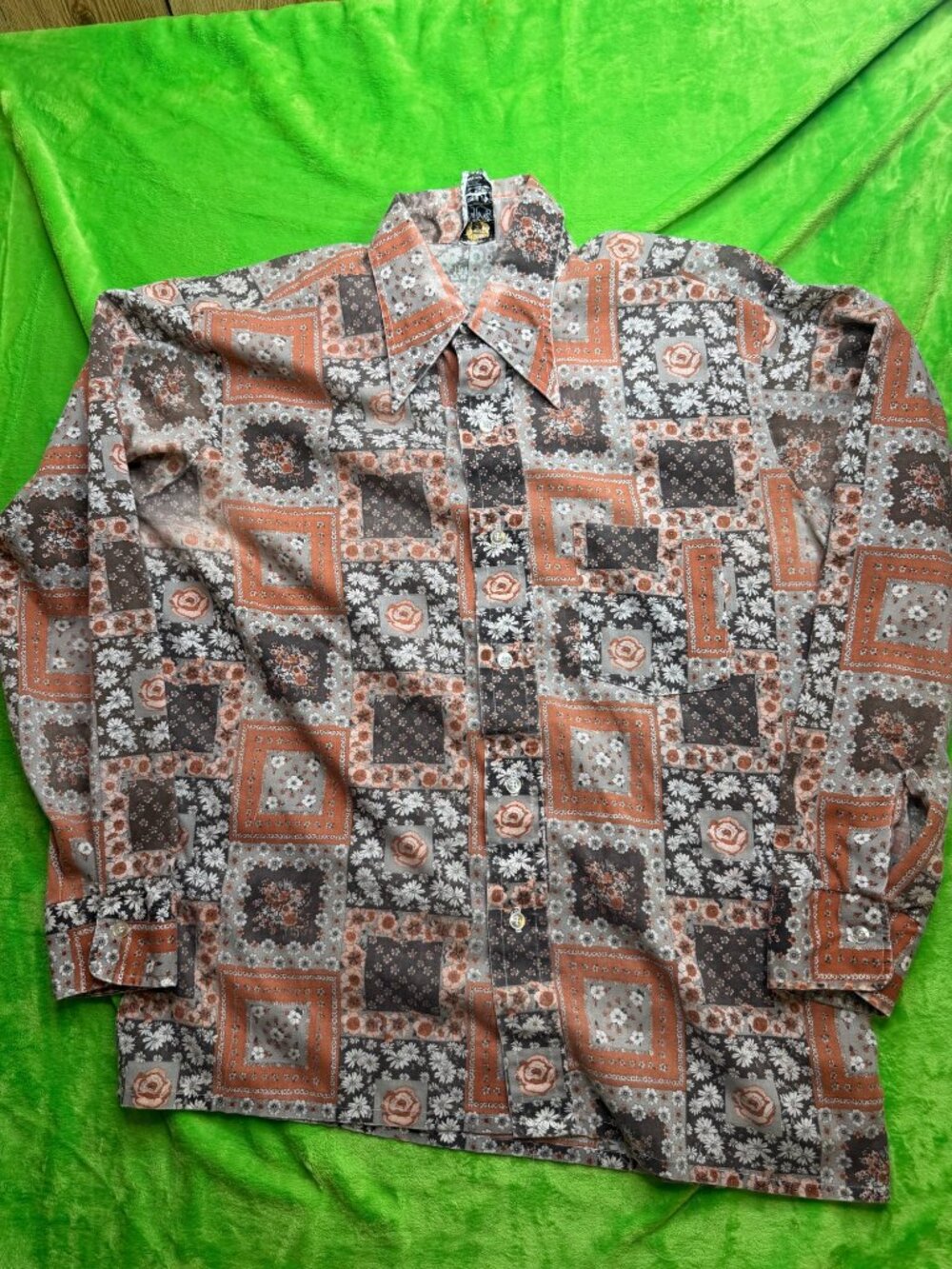Vintage Andy New York Large Floral Patchwork Button Up Shirt ‘70’s